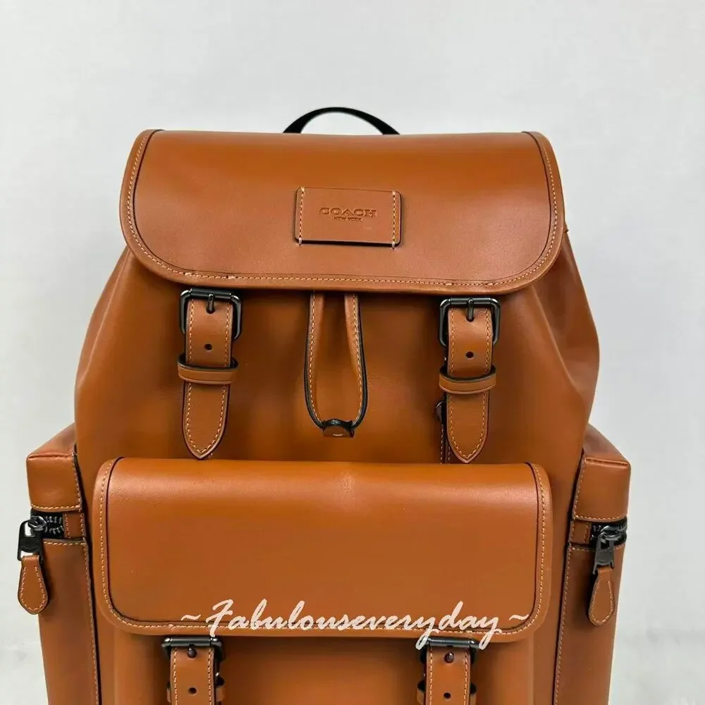 Coach MEN's Large Sprint Backpack Gunmetal/Tan Smooth grain Leather CDB61 NWT